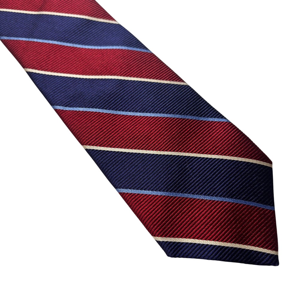 Brooks Brothers Mens Silk Repp Stripe Tie Red Navy Blue Woven England USA
